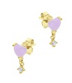 Pink Heart with Hanging CZ Silver Stud Earring STS-6266
